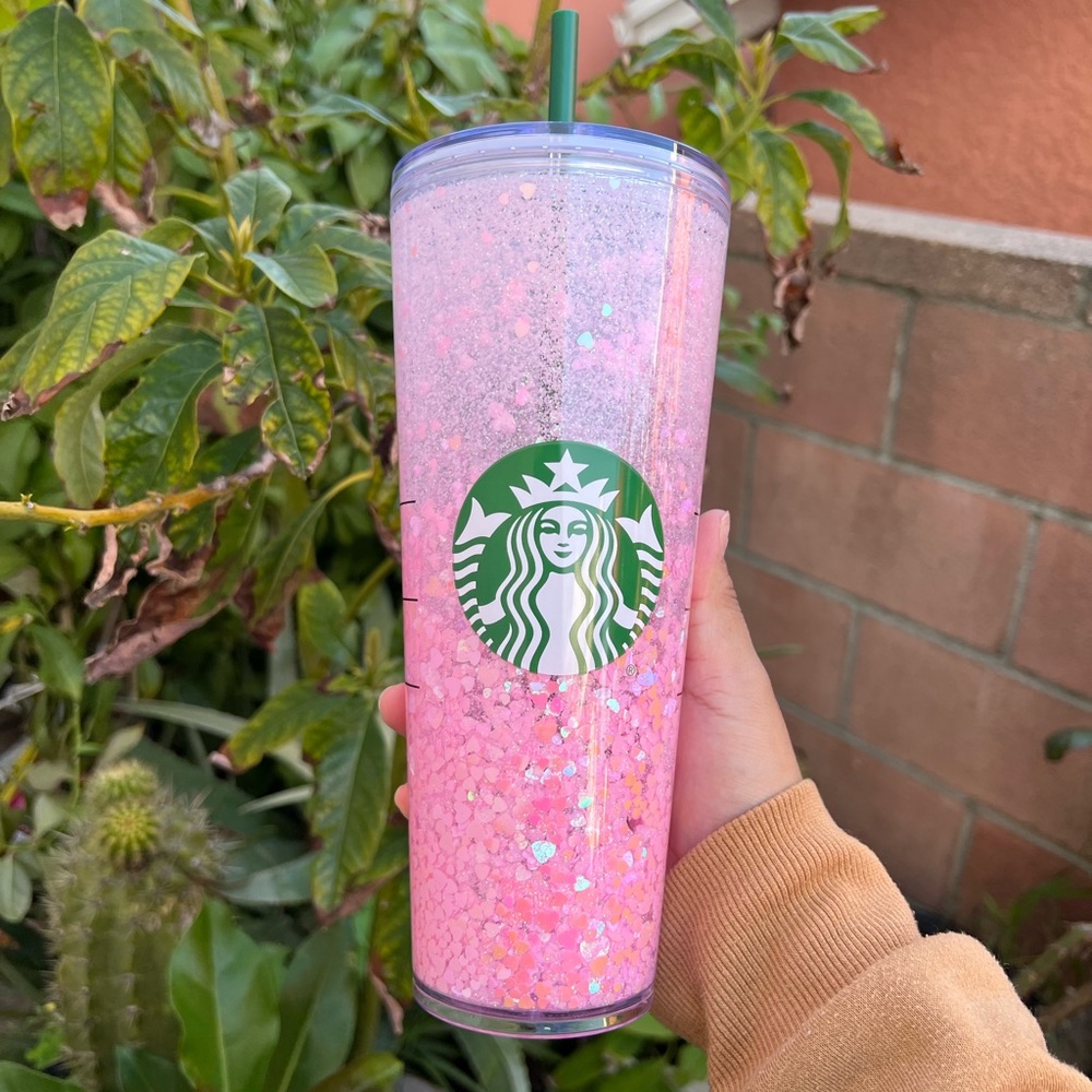 Baby pink hearts Starbucks snowglobe tumbler
